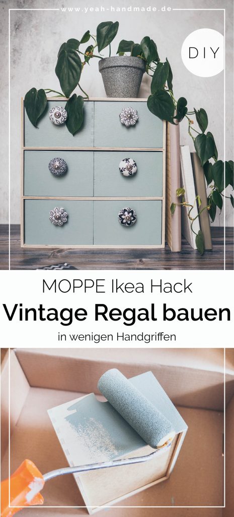 Moppe Ikea Hack, Upcycling zum Vintage Regal in Salbeigrün mit dem Home Lack von Schöner Wohnen Farbe